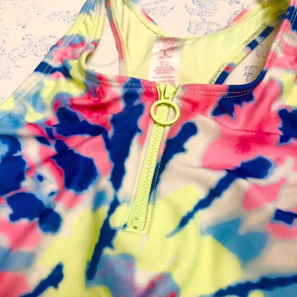 JUSTICE Girls Swimsuit Tankini Swim Tank Bikini Size L 12/14 Tie Dye Zip - Picture 12 of 16